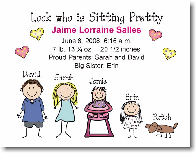 Pen At Hand Stick Figures Birth Announcements - Highchair - Girl: More Than Paper